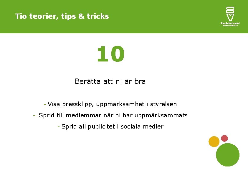 Tio teorier, tips & tricks 10 Berätta att ni är bra - Visa pressklipp,