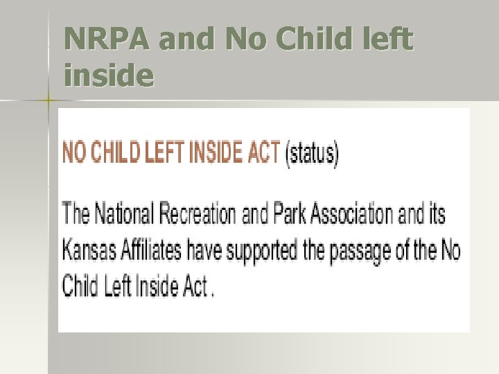 NRPA and No Child left inside NRPA and No Child left inside