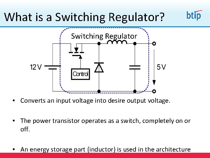 What is a Switching Regulator? Switching Regulator • Converts an input voltage into desire