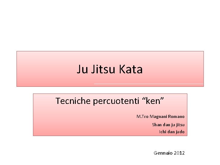 Ju Jitsu Kata Tecniche percuotenti “ken” M. Tro Magnani Romano Shan dan ju jitsu