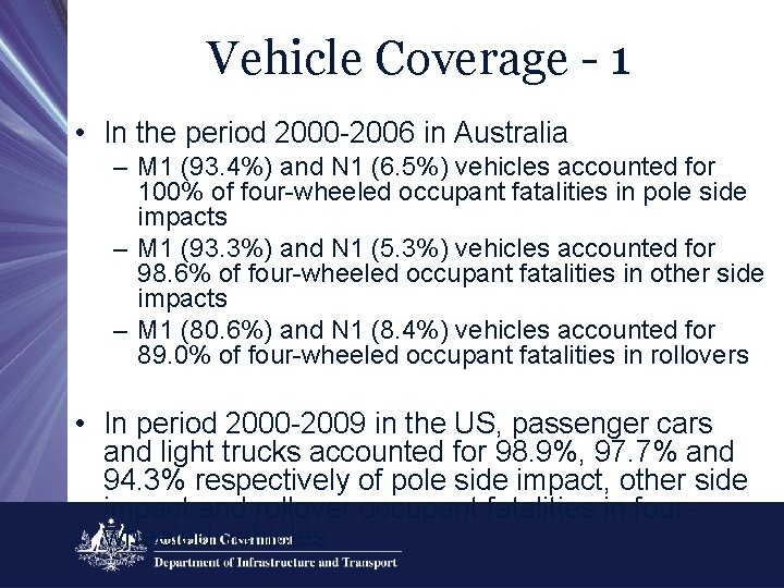 Vehicle Coverage - 1 • In the period 2000 -2006 in Australia – M