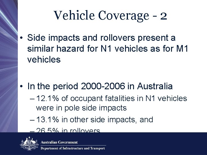 Vehicle Coverage - 2 • Side impacts and rollovers present a similar hazard for