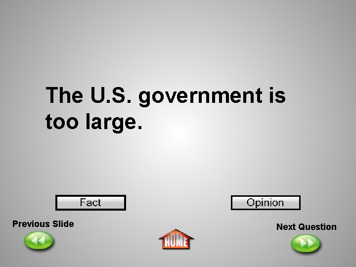 The U. S. government is too large. Previous Slide Next Question 