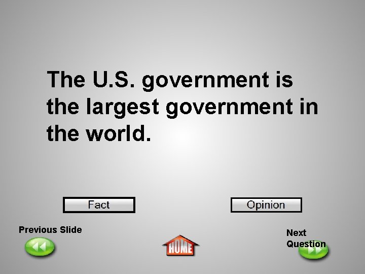 The U. S. government is the largest government in the world. Previous Slide Next The U. S. government is the largest government in the world. Previous Slide Next