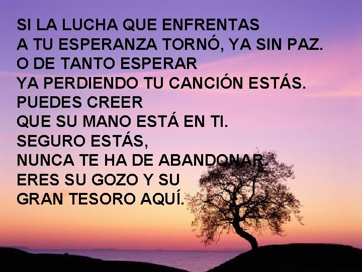 SI LA LUCHA QUE ENFRENTAS A TU ESPERANZA TORNÓ, YA SIN PAZ. O DE