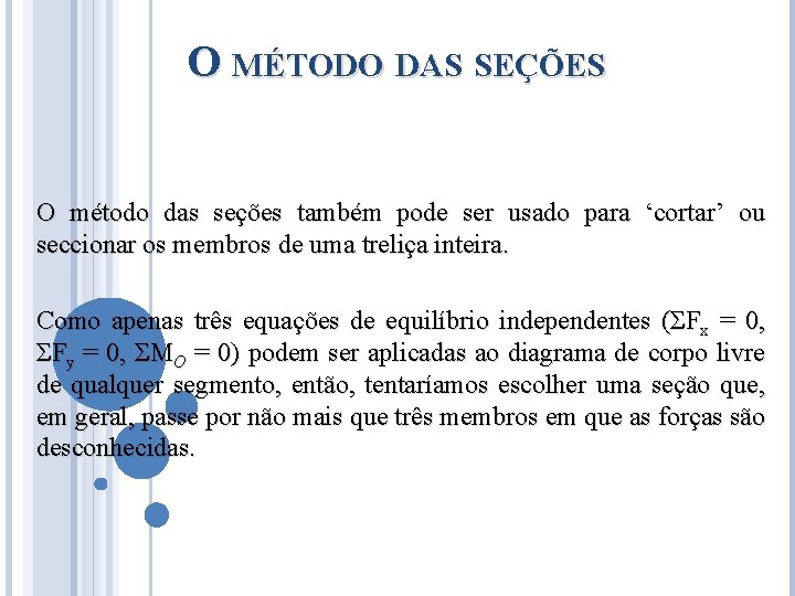 O MÉTODO DAS SEÇÕES O método das seções também pode ser usado para ‘cortar’