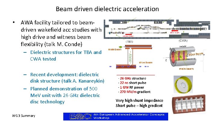 Beam driven dielectric acceleration • AWA facility tailored to beamdriven wakefield acc studies with