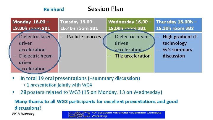 Reinhard Session Plan Monday 16. 00 – 19. 00 h room SB 1 Tuesday
