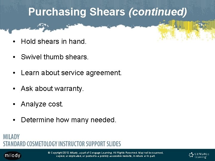 Purchasing Shears (continued) • Hold shears in hand. • Swivel thumb shears. • Learn