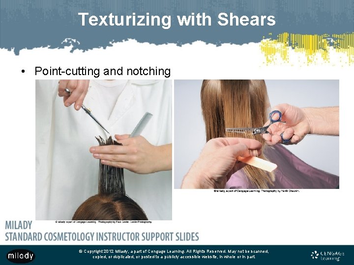 Texturizing with Shears • Point-cutting and notching © Copyright 2012 Milady, a part of