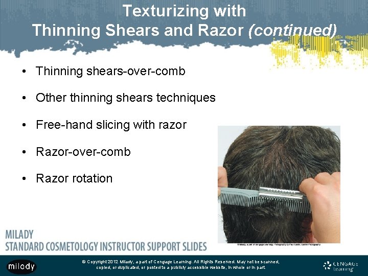 Texturizing with Thinning Shears and Razor (continued) • Thinning shears-over-comb • Other thinning shears