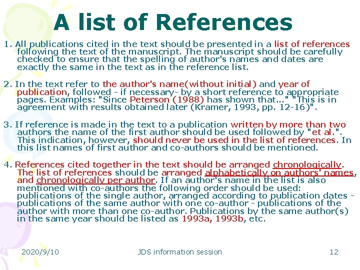 A list of References　 1. All publications cited in the text should be presented