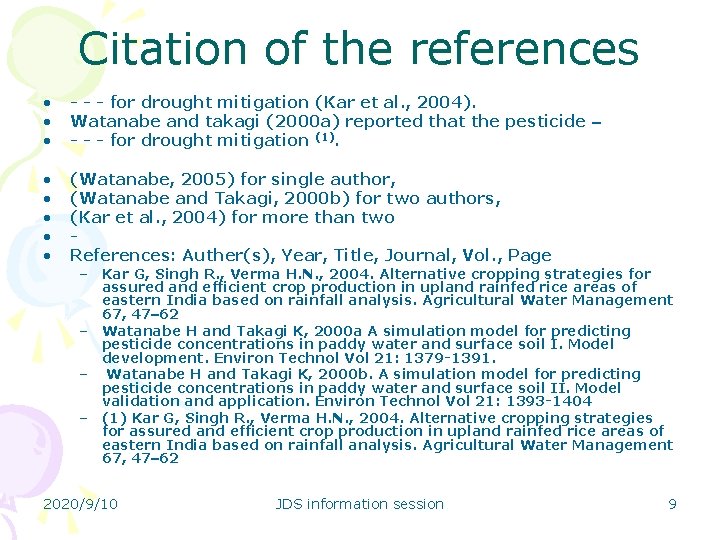 Citation of the references • • • - - - for drought mitigation (Kar