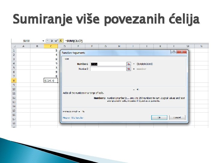 Sumiranje više povezanih ćelija Sumiranje više povezanih ćelija