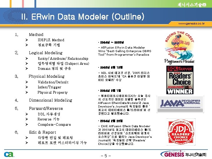 제니시스기술㈜ II. ERwin Data Modeler (Outline) www. genesis. co. kr 1. Method Ø Ø