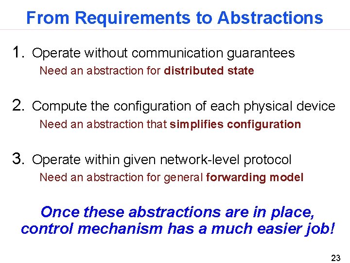 From Requirements to Abstractions 1. Operate without communication guarantees Need an abstraction for distributed