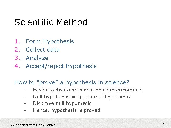 Scientific Method 1. 2. 3. 4. Form Hypothesis Collect data Analyze Accept/reject hypothesis How