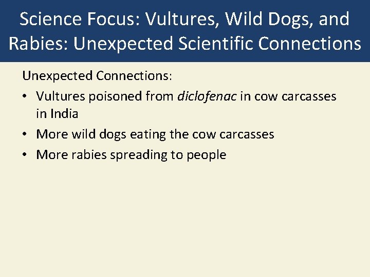Science Focus: Vultures, Wild Dogs, and Rabies: Unexpected Scientific Connections Unexpected Connections: • Vultures