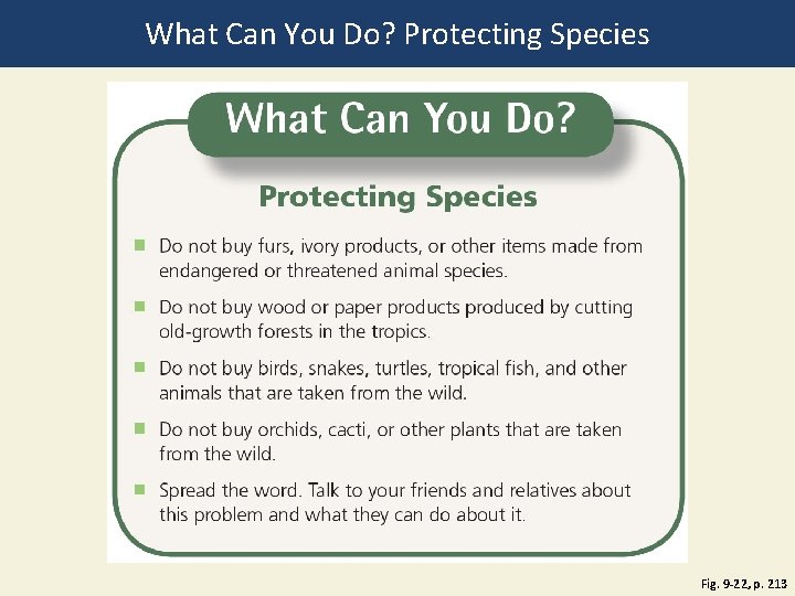 What Can You Do? Protecting Species Fig. 9 -22, p. 213 