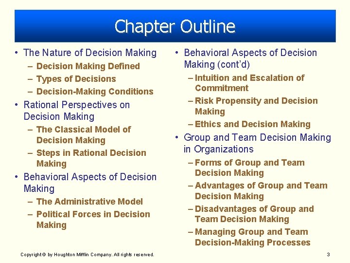 Chapter Outline • The Nature of Decision Making – Decision Making Defined – Types