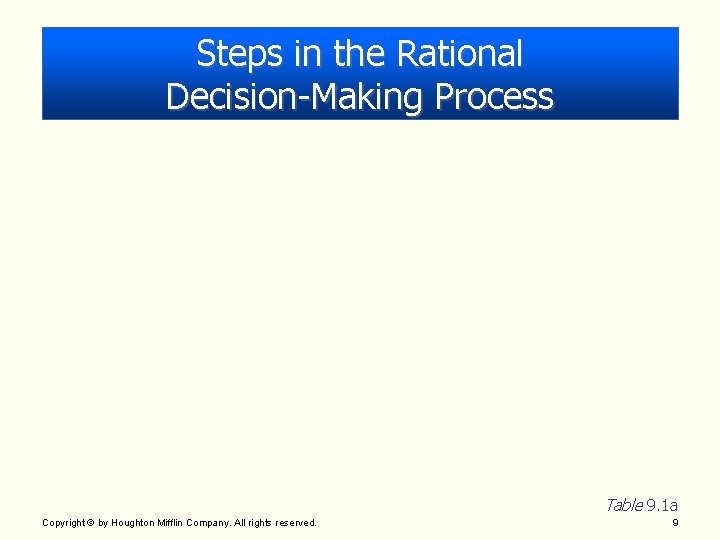 Steps in the Rational Decision-Making Process Table 9. 1 a Copyright © by Houghton