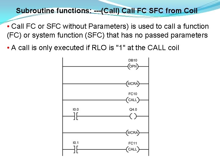 Subroutine functions: ---(Call) Call FC SFC from Coil • Call FC or SFC without