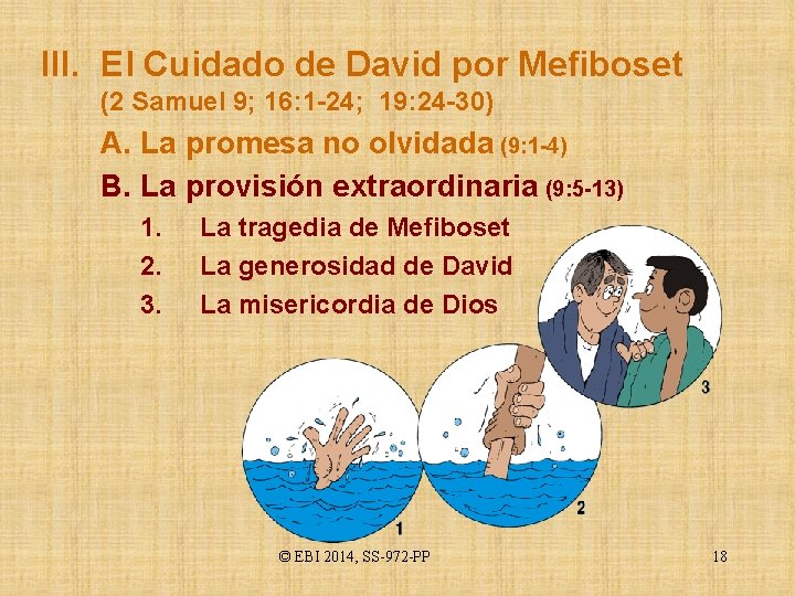 III. El Cuidado de David por Mefiboset (2 Samuel 9; 16: 1 -24; 19: