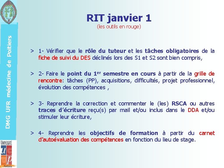 RIT janvier 1 DMG UFR médecine de Poitiers (les outils en rouge) > 1