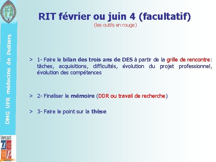 RIT février ou juin 4 (facultatif) DMG UFR médecine de Poitiers (les outils en