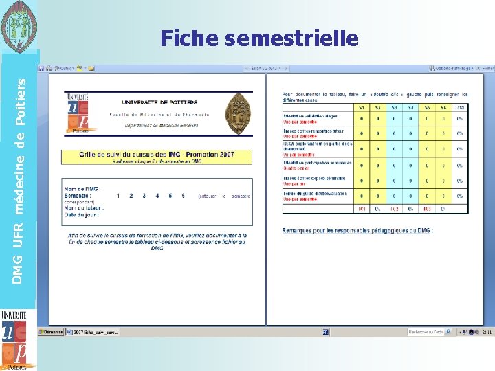 DMG UFR médecine de Poitiers Fiche semestrielle 