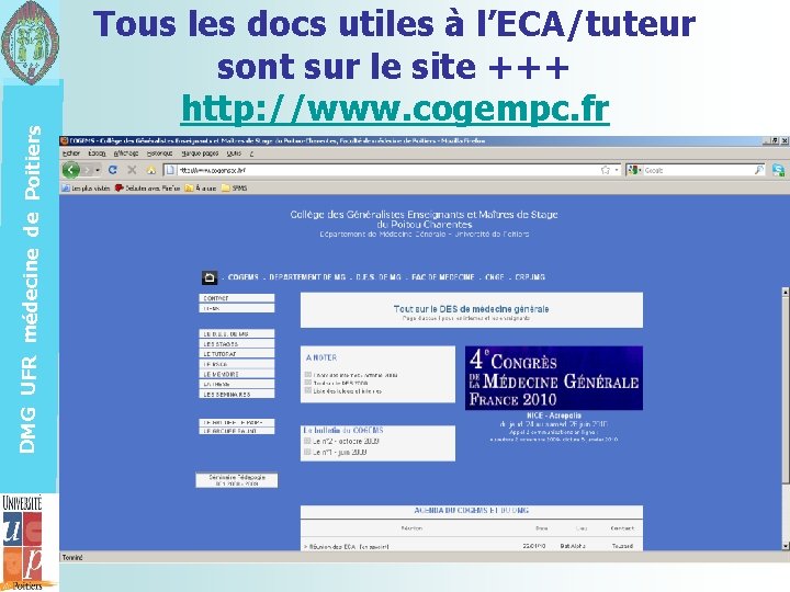 DMG UFR médecine de Poitiers Tous les docs utiles à l’ECA/tuteur sont sur le