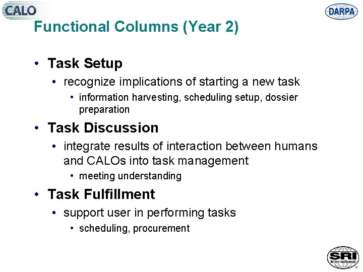 Functional Columns (Year 2) • Task Setup • recognize implications of starting a new