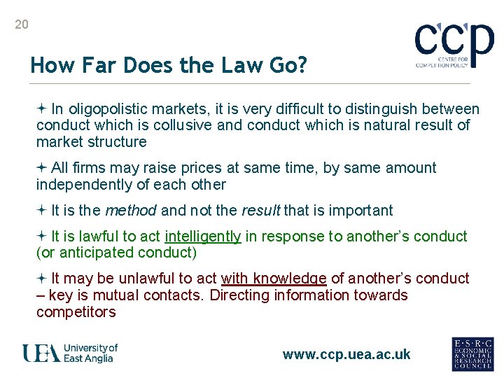 20 How Far Does the Law Go? In oligopolistic markets, it is very difficult
