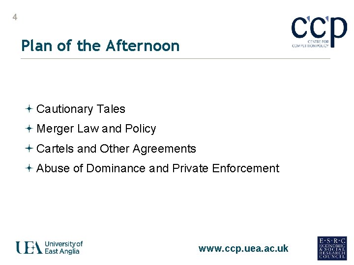 4 Plan of the Afternoon Cautionary Tales Merger Law and Policy Cartels and Other