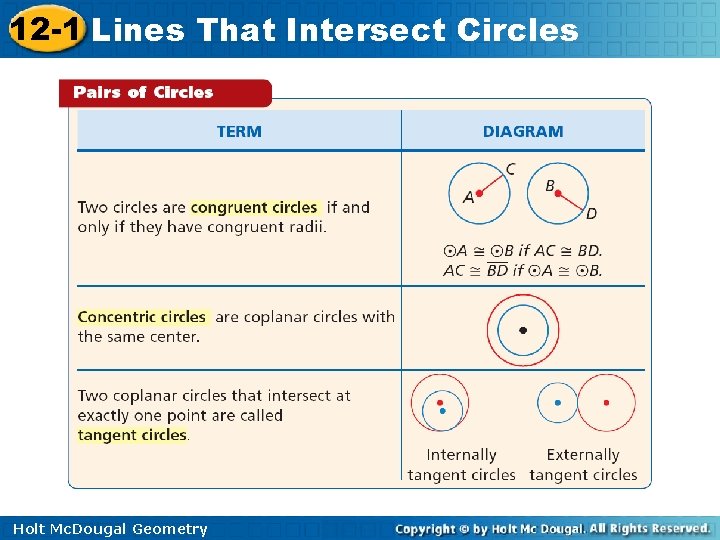 12 -1 Lines That Intersect Circles Holt Mc. Dougal Geometry 