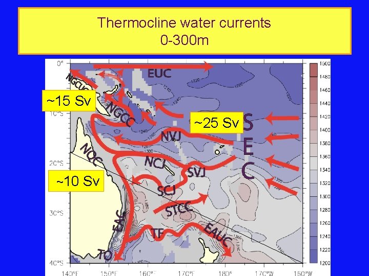 Thermocline water currents 0 -300 m ~15 Sv ~25 Sv ~10 Sv 