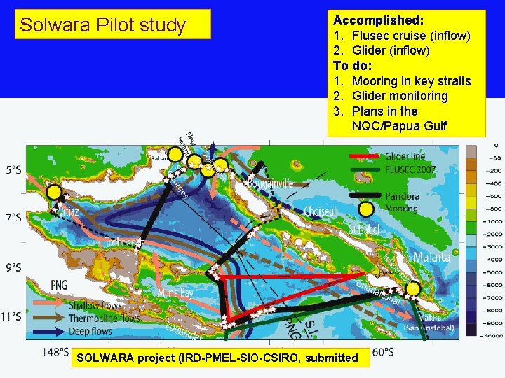 Solwara Pilot study Accomplished: 1. Flusec cruise (inflow) 2. Glider (inflow) To do: 1.
