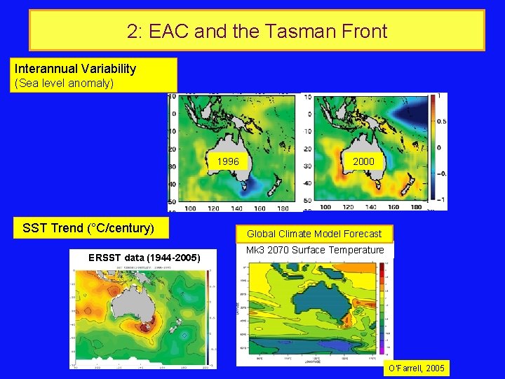 2: EAC and the Tasman Front Interannual Variability (Sea level anomaly) 1996 SST Trend