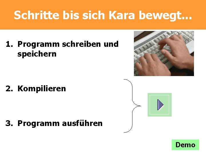 Schritte bis sich Kara bewegt. . . 1. Programm schreiben und speichern 2. Kompilieren