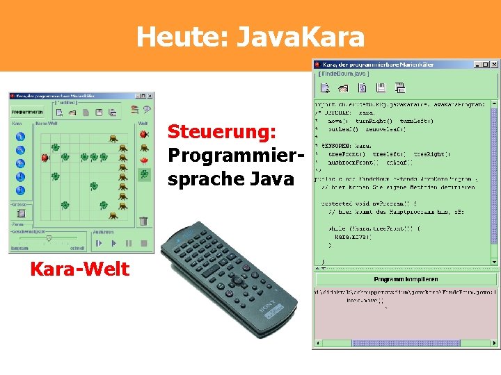 Heute: Java. Kara Steuerung: Programmiersprache Java Kara-Welt Heute: Java. Kara Steuerung: Programmiersprache Java Kara-Welt