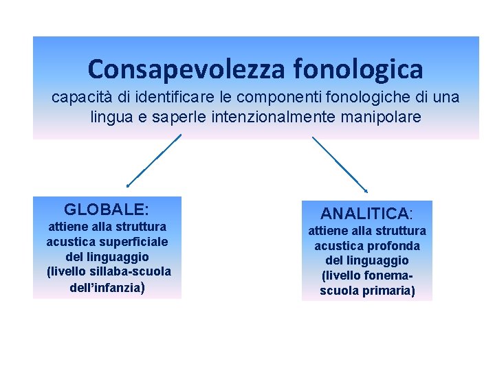 Consapevolezza fonologica capacità di identificare le componenti fonologiche di una lingua e saperle intenzionalmente