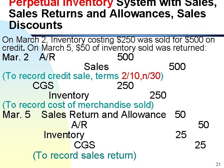 Perpetual Inventory System with Sales, Sales Returns and Allowances, Sales Discounts On March 2,