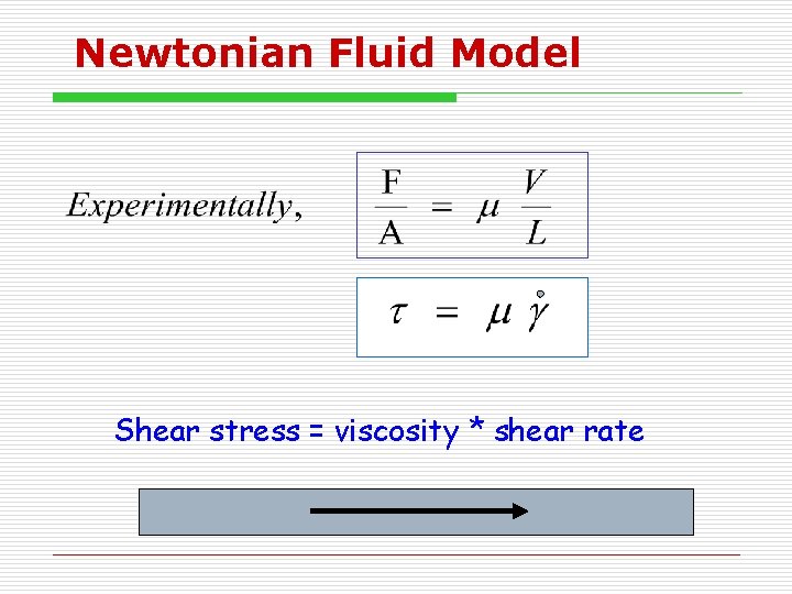 Newtonian Fluid Model Shear stress = viscosity * shear rate 