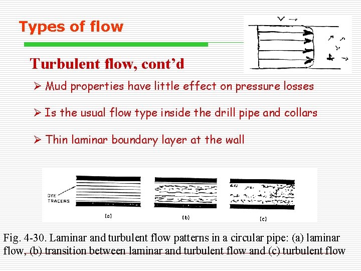 Types of flow Turbulent flow, cont’d Ø Mud properties have little effect on pressure