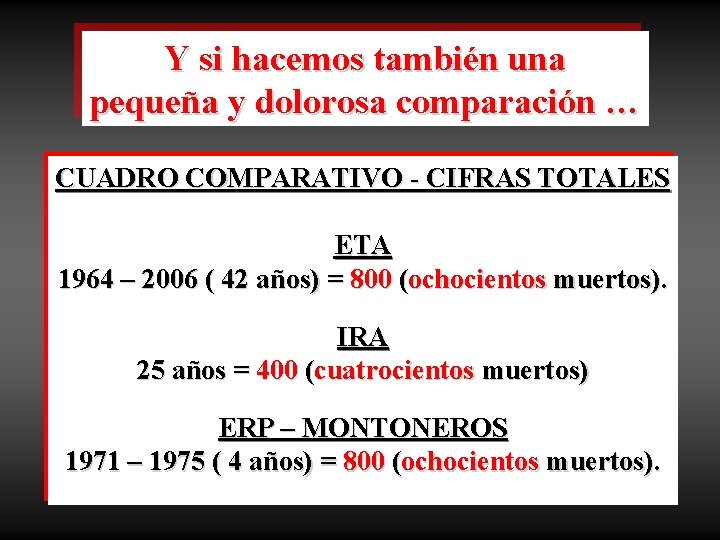 Y si hacemos también una pequeña y dolorosa comparación … CUADRO COMPARATIVO - CIFRAS