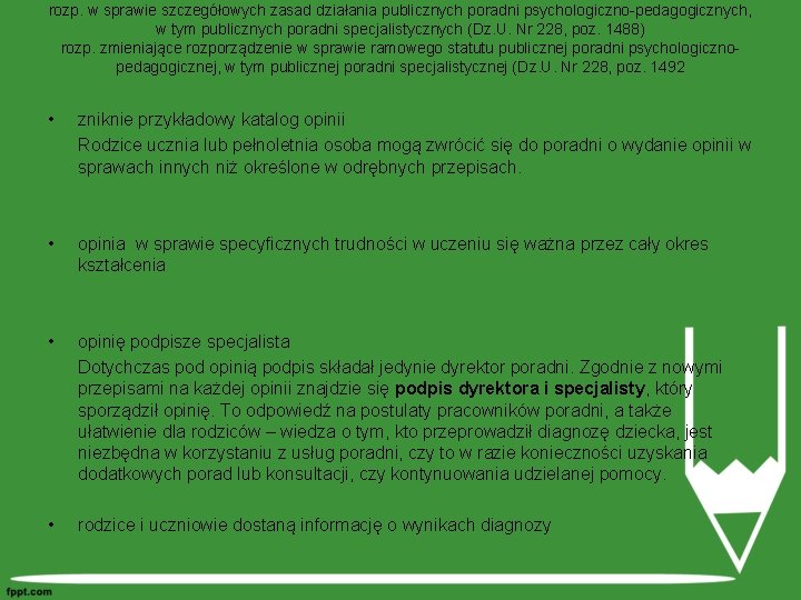 rozp. w sprawie szczegółowych zasad działania publicznych poradni psychologiczno-pedagogicznych, w tym publicznych poradni specjalistycznych