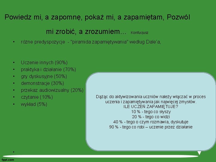 Powiedz mi, a zapomnę, pokaż mi, a zapamiętam, Pozwól mi zrobić, a zrozumiem… Konfucjusz