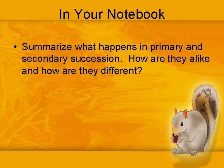 In Your Notebook • Summarize what happens in primary and secondary succession. How are