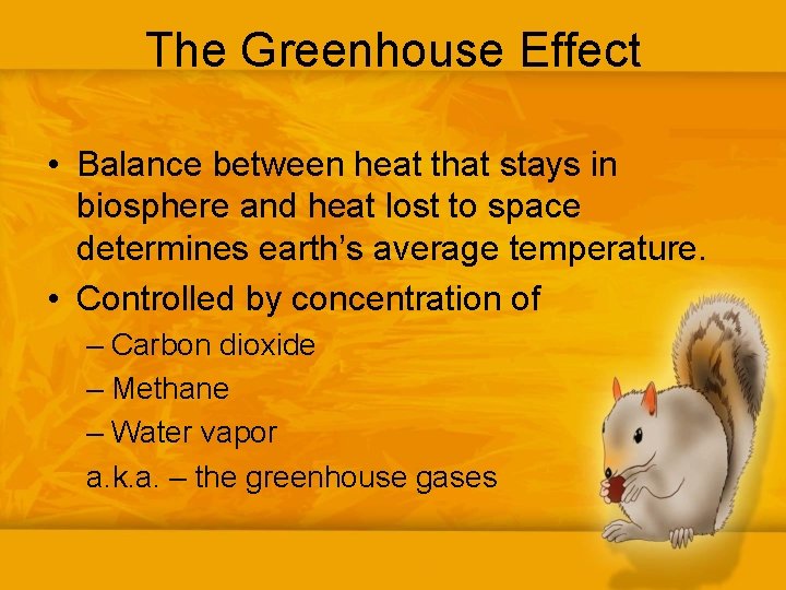 The Greenhouse Effect • Balance between heat that stays in biosphere and heat lost