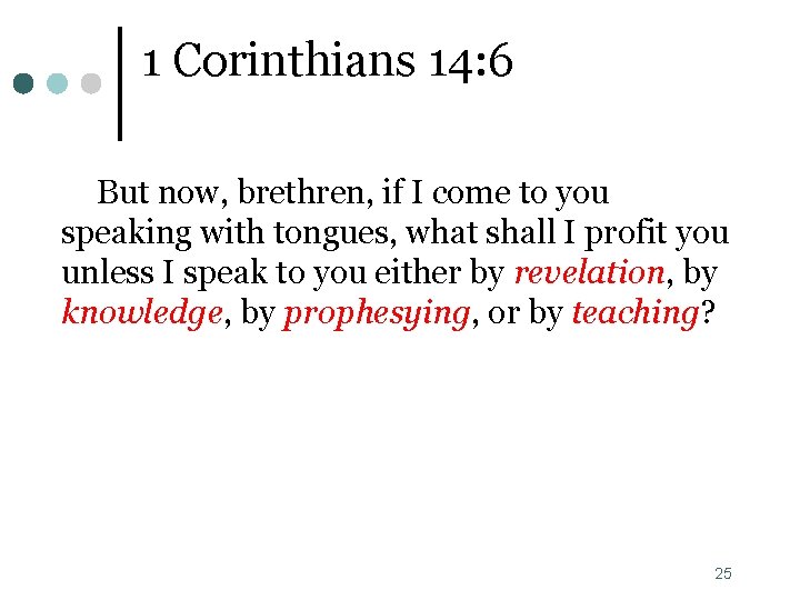 1 Corinthians 14: 6 But now, brethren, if I come to you speaking with